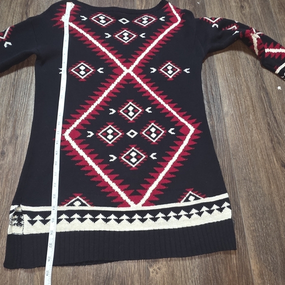 Lauren Ralph Lauren Petite PS Black Red Aztec Geometric Cotton Tunic Sweater - Picture 9 of 12